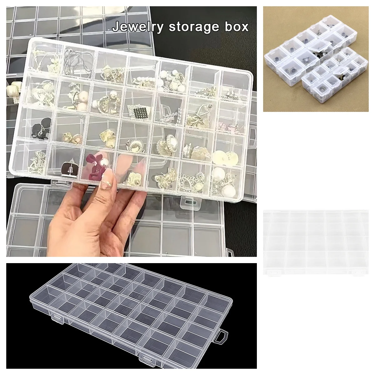 

Transparent Plastic Storage Box 10x28 Grids Square Organizer for Home Makeup Jewelry Accessories Clear Organizer Box