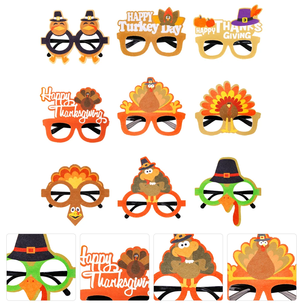 

9 Pcs Autumn Party Supplies Turkey Glasses Frames Sun Thanksgiving Day Eyewear Decorations Child