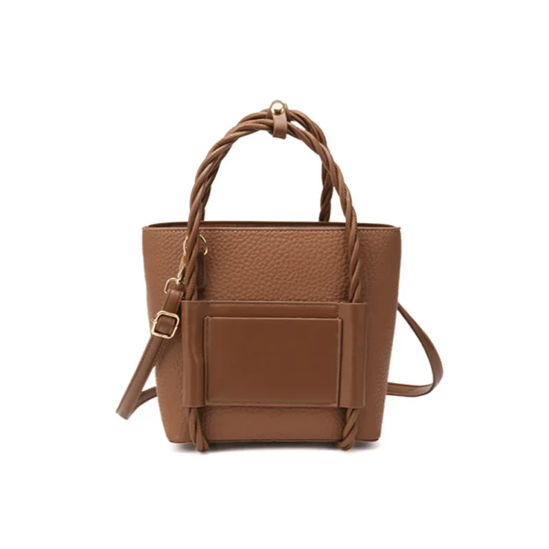 

2025 Women's Chic Leather Tote - Elegant Textured Retro Twist Handle Shoulder & Crossbody Purse for Effortless Travel