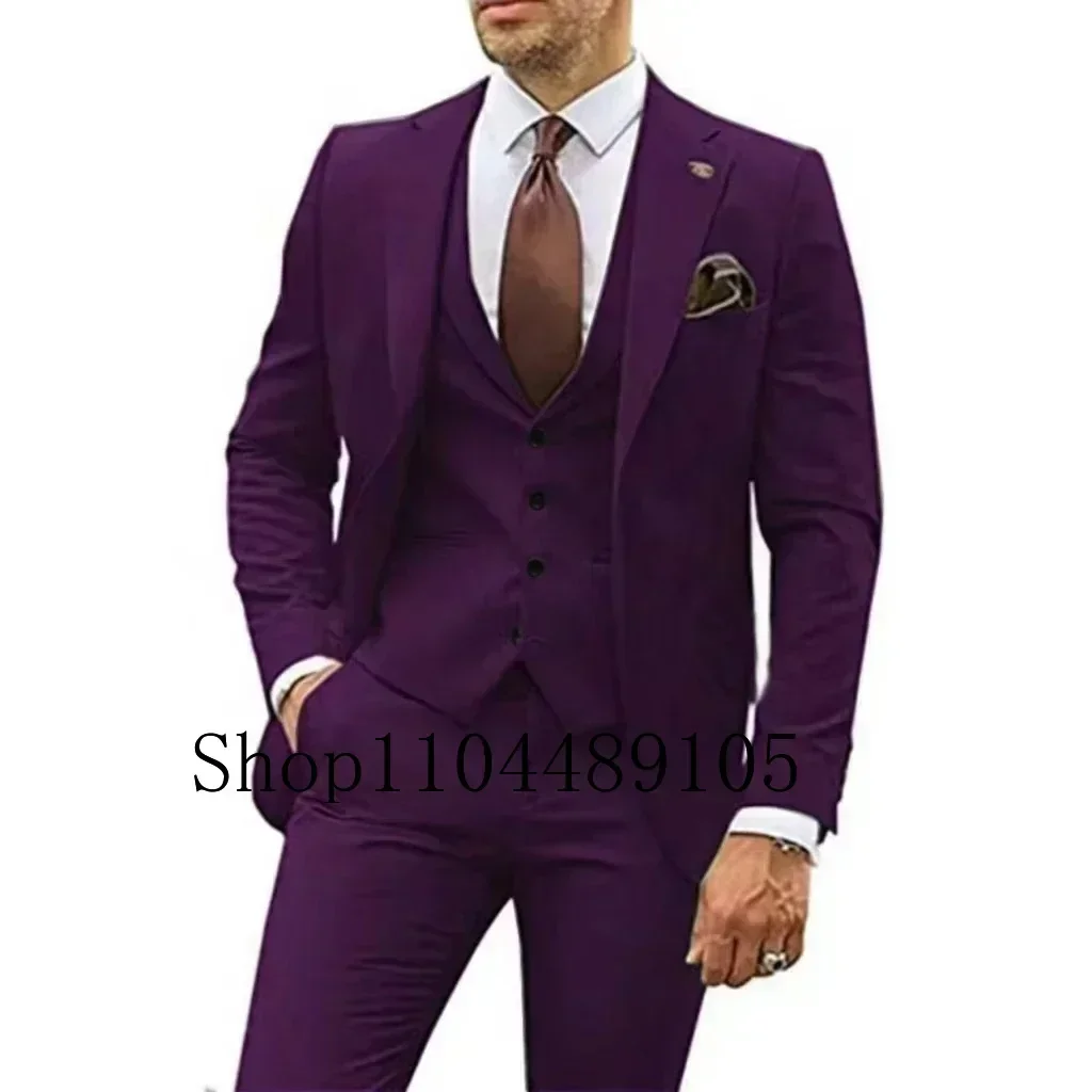 

Man‘s 3 Pieces Blazer Vest and Pants Set Wedding Dresses One Breasted Formal Jacket with Peak Customize Lapel for Celebrities