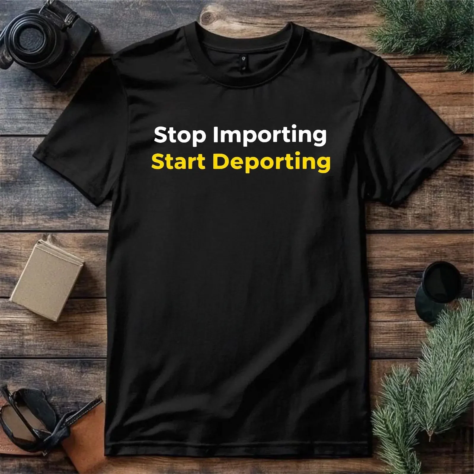 Stop Importing Start Deprting T Shirt Anti Imigrant Spruch Oberteil Herren vintage Washed Casual Stylish Comfortable