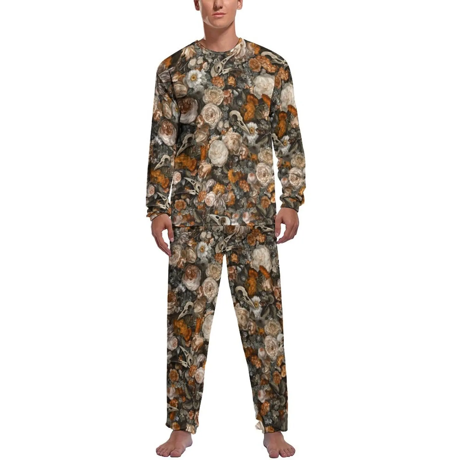 Baroque Macabre Pajamas Spring Two Piece Floral Print Lovely Pajama Sets Man Long Sleeves Aesthetic Custom Sleepwear