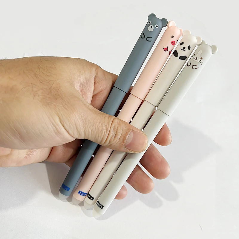 Cute Cartoon Cat Erasable Gel Pen Set Kawaii Animal Pattern Washable Grip Pens with Refills for Student Daily Writing Stationery