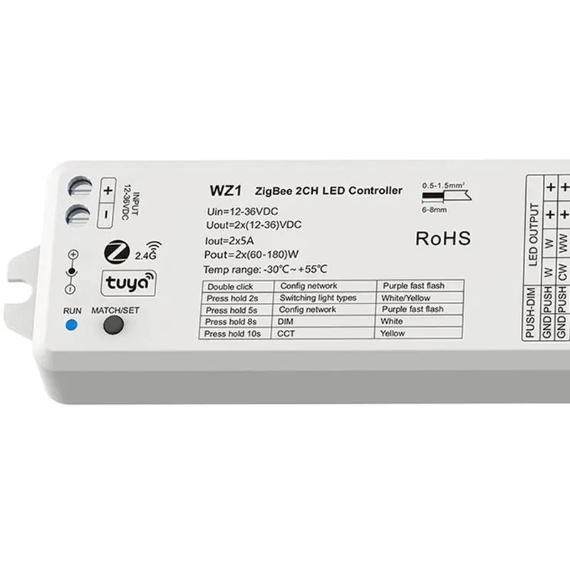 AS94-2 Channels LED Controller Zigbee 3.0 & RF 2 CH12-36V Cloud Wireless Remote Control 2 Channels For Single Color CCT LED