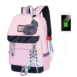 children school bags for girls cute pink backpack schoolbag korean style bowknot fur ball girl school backpack bookbag