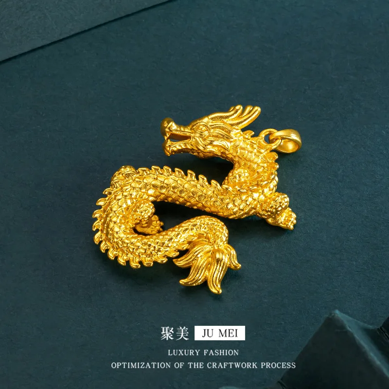 

Cynlo Jewelry Luxury 24K 9999 Pure Gold real gold Dragon in the sky pendant zodiac dragon pendant for men and women