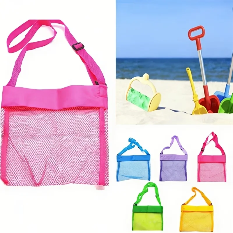 A beach shell storage bag, a beach sand-digging tool storage bag, a buckle adjustable grid bag, a colorful beach bag