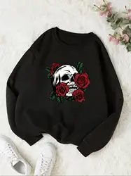 Women's Print Thermal Lined Crew Neck Loose Pullover Long Sleeve Plus Velvet Sweatshirt