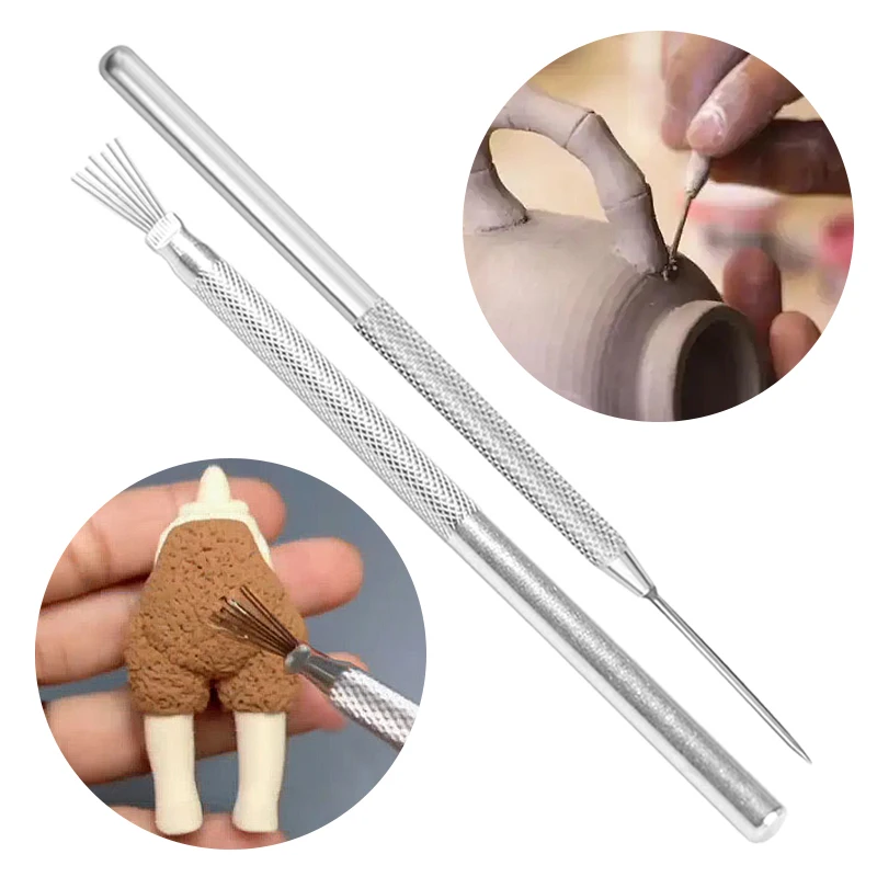 Feather Pin+Pro Needle Wire Texture Pottery Clay Tools Set Texture Brush Tools DIY Ceramics Modeling Tool Pottery Crafts Brush