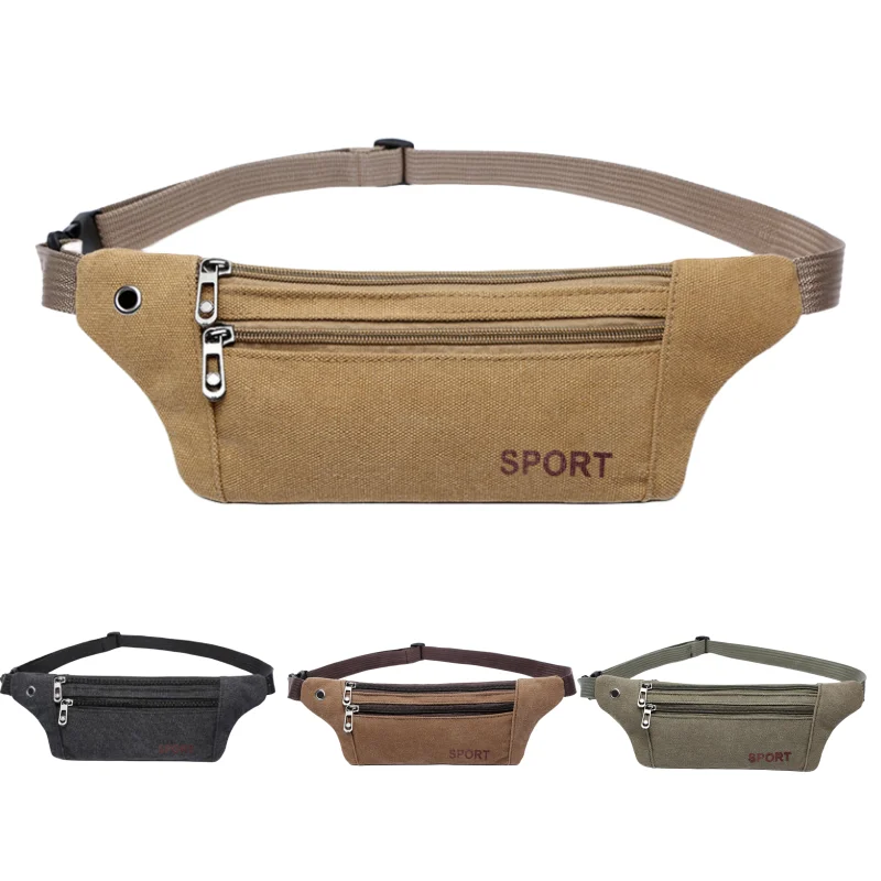 

Men Running Purses Casual Durable Fanny Waist Pack Male Waist Bags Belt Canvas Hip Bum Military Bag Pouch Three Zipper Pocket