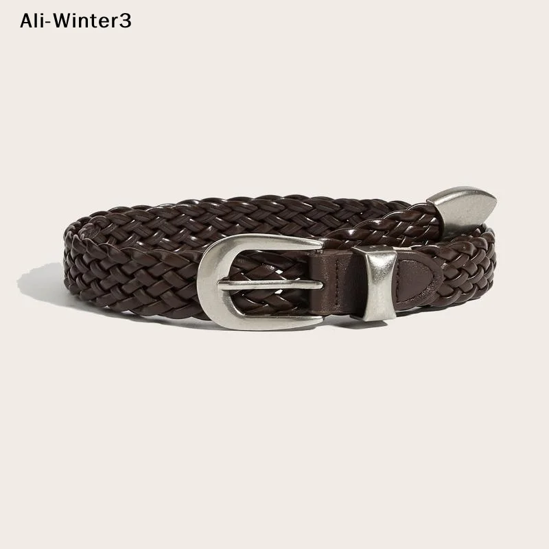 【Y】Retro Punk Woven Belt Punch Free Dress Jeans Waistband Twist Waist Strap Belt Braided Leather Waist Belt For Men And Women