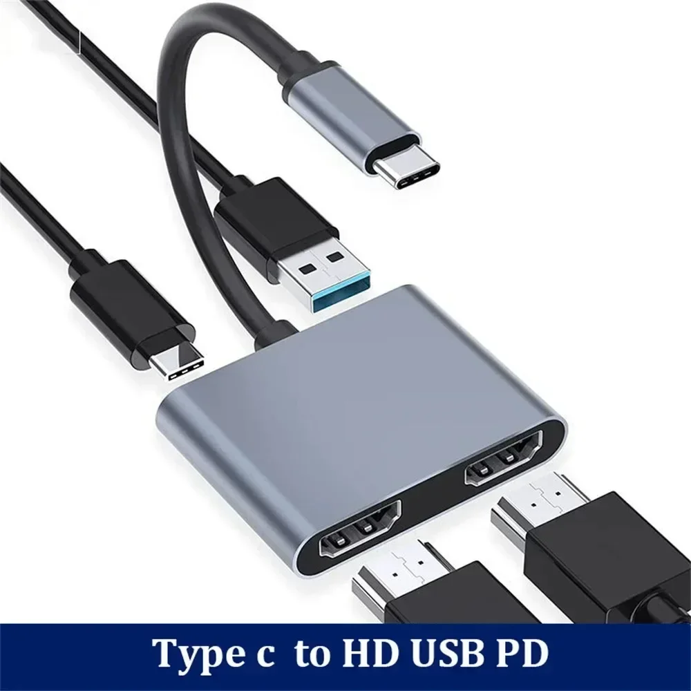 HUB USB C da 4 in1 da tipo C a doppia porta compatibile HDMI 4K Supporta con splitter USB di ricarica USB 3.0 PD per laptop