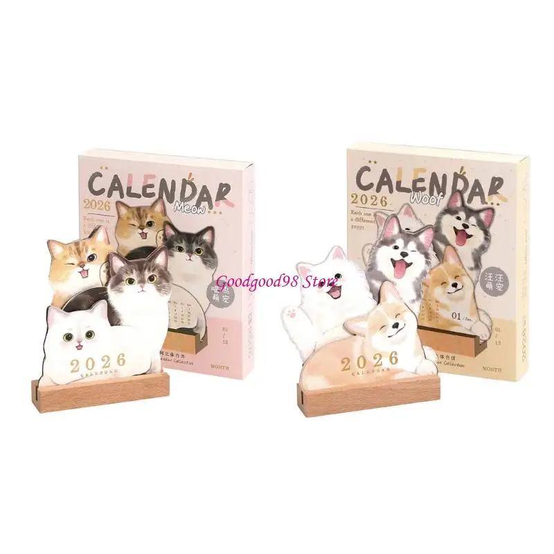 

Wooden Base Desk Calendar Featuring Adorable Puppy Kitten Designs For Teachers Pet Lovers