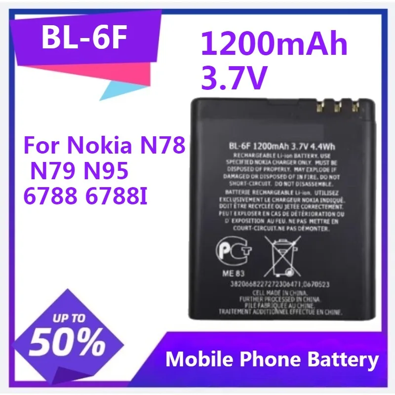 BL-6F Phone Replacement Battery for Nokia N78 N79 N95 6788 6788I BL6F Mobile Phone Battery 1200mAh 3.7V