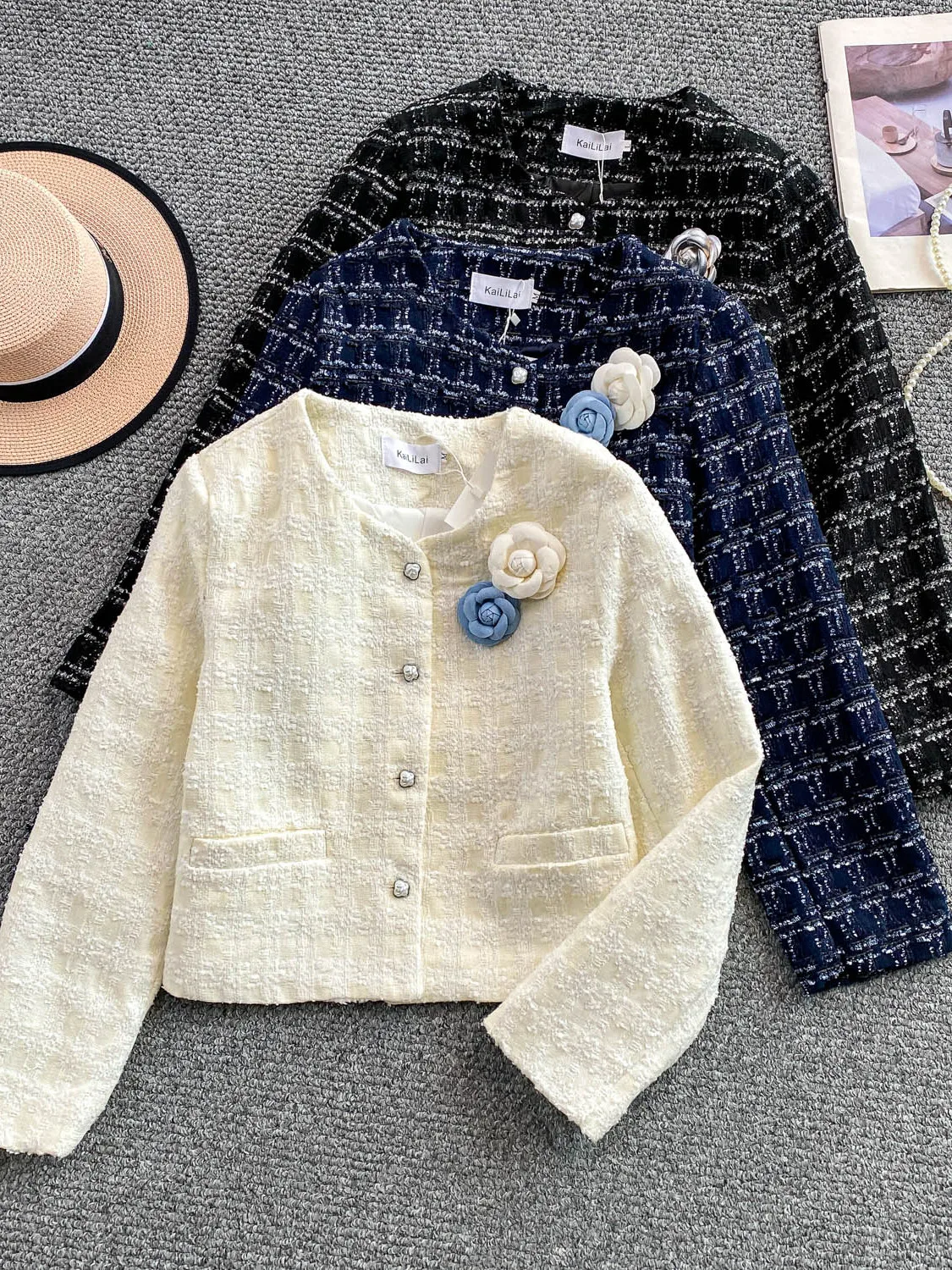 

Ele Heavy-Embroidered 3D Flower Outerwear Women's Slim Fit Woolen Coat Single Button High-End Feeling Faionable Slimmin...