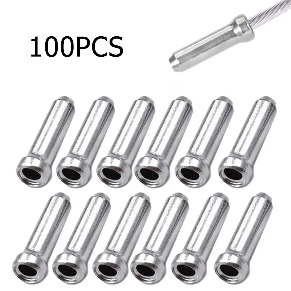 100 PCS Bike Universal Cable End Cap Tips MTB Bicycle Brake Gear Lever Aluminum Inner Thread End Crimping Inner Cable Pipe Sleev