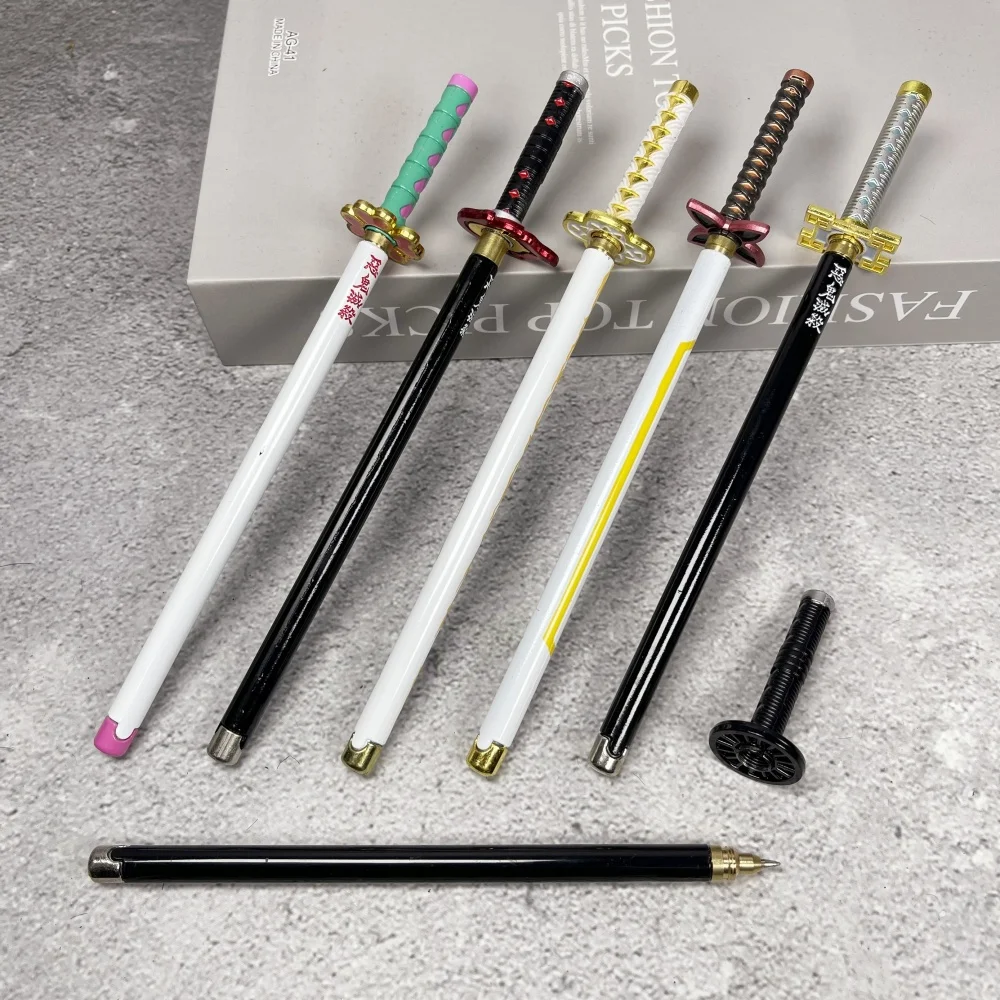 7.8inch Anime Demon Slayer Katana Ballpoint Pen Metal Shinobu Sword Anime Japanese Katana Samurai Sabre Ball Pen Tanjirou Gift
