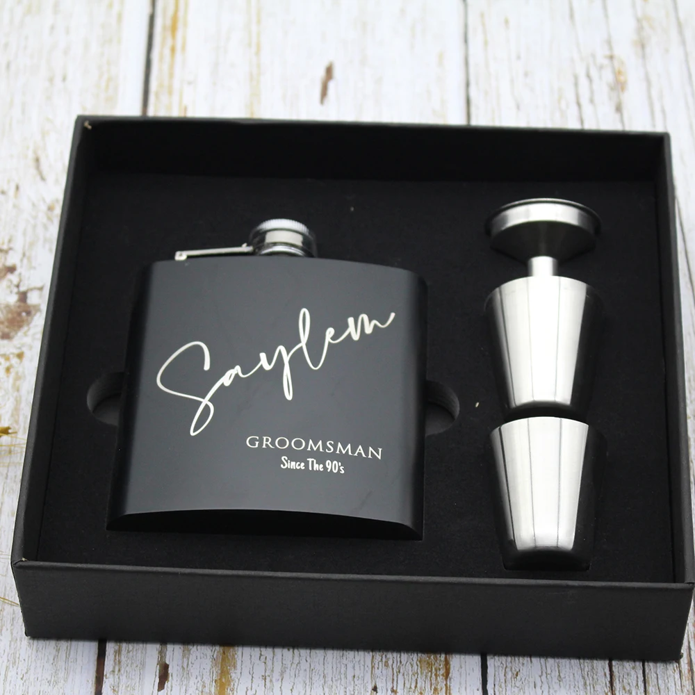 Fiaschetta personalizzata in acciaio inossidabile da 6 once con confezione regalo regalo personalizzato Groomsmen Best Man Groom Gift bomboniera Logo personalizzato