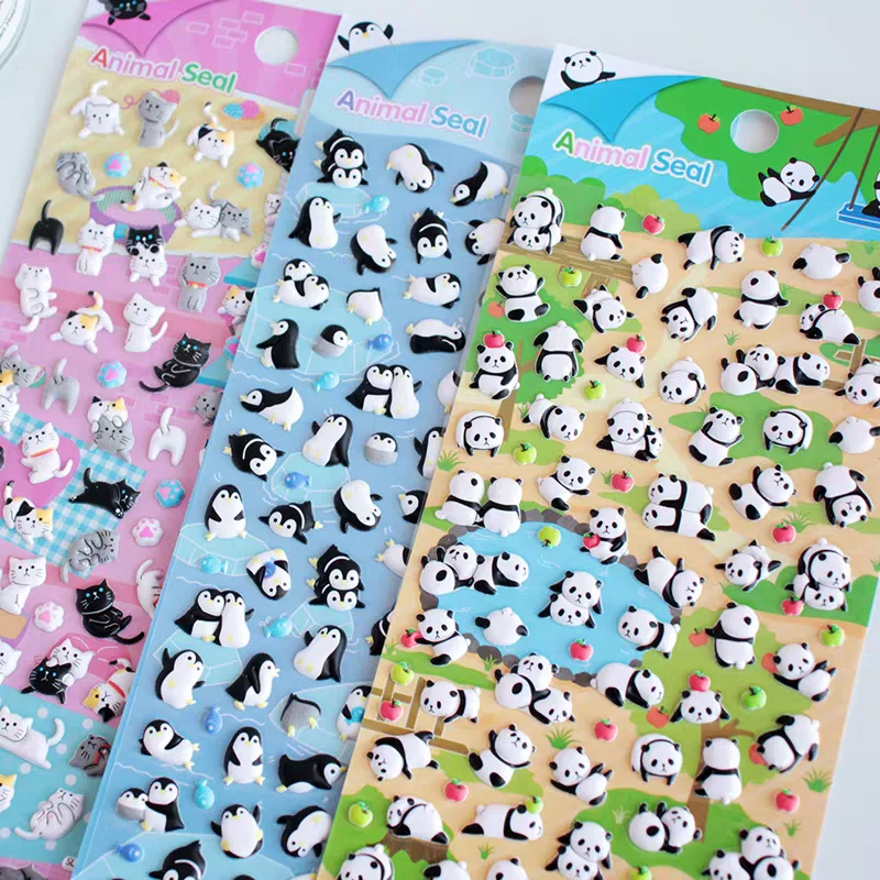 3 pcs/6 pcs Random Cute Animals Penguin Panda Mini 3D Puffy Decor Stationery Stickers Scrapbooking DIY Diary Sticker School Gift