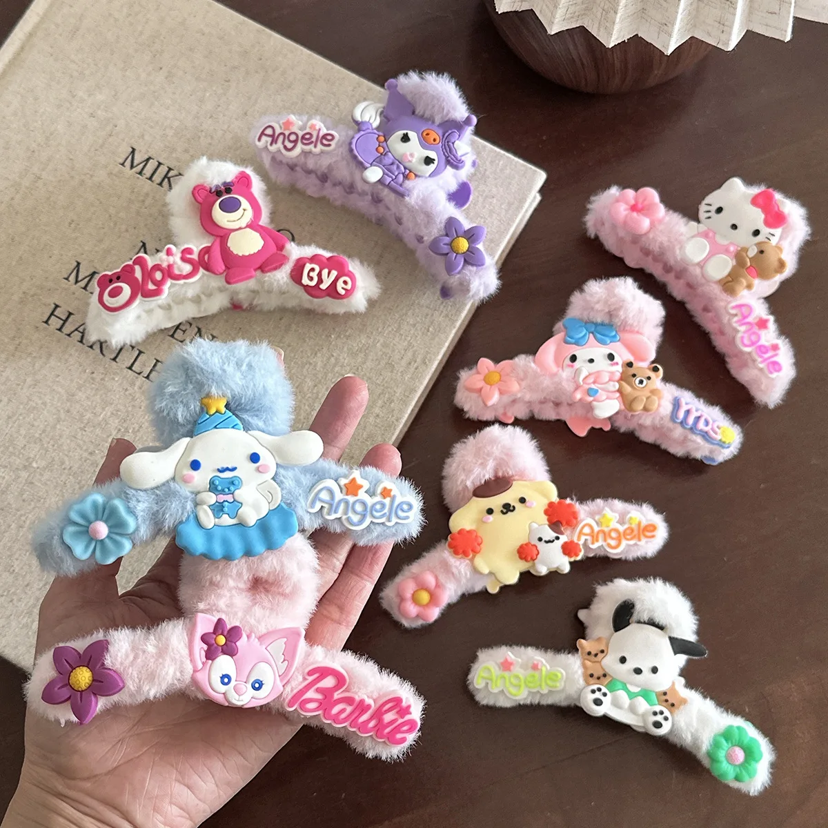 

8 стилей, модная женская мультяшная собака Sanrio с корицей, Hello Kitty, плюшевая заколка для волос для милых волос, заколка в виде акулы, аксессуары для волос