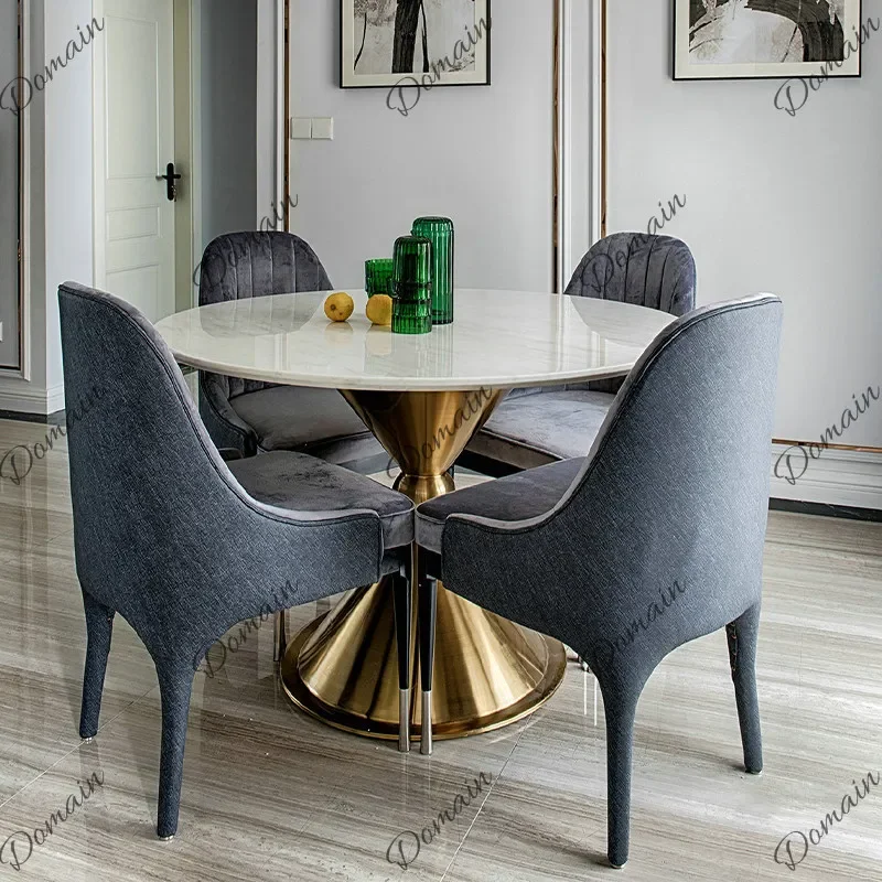 81 N Modern Luxury Round Dining Table Stainless Steel Base Natural Jazz White Marble Top with Lazy Susan for Living Room Home