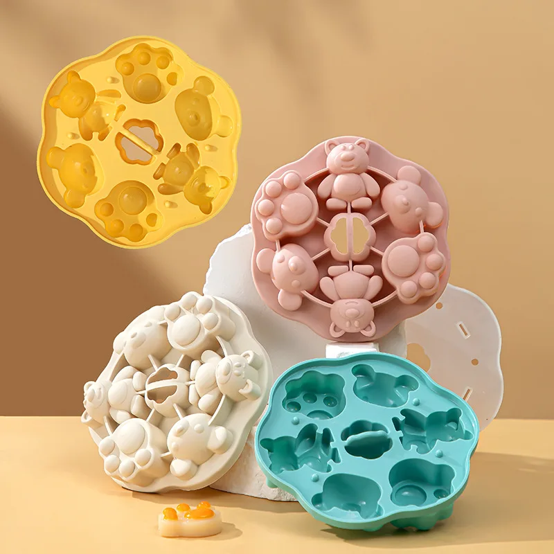 

Silicone Bear Ice Cube Mold with Lid, Creative Ice Cream & Cheese Stick Tray,Reusable Non-Stick Homemade Ice Maker for Household