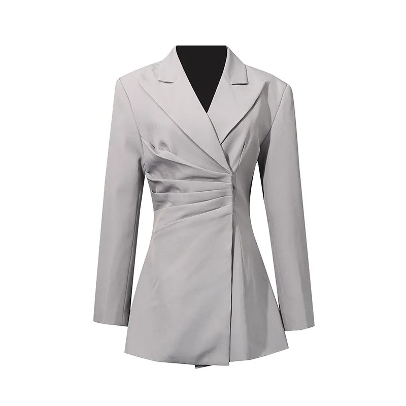Patchwork No Hood Suit Asymmetrical Elegant Commuter with Concealed Button Placket Regular Sleeve Fitted Cut Women Jacket