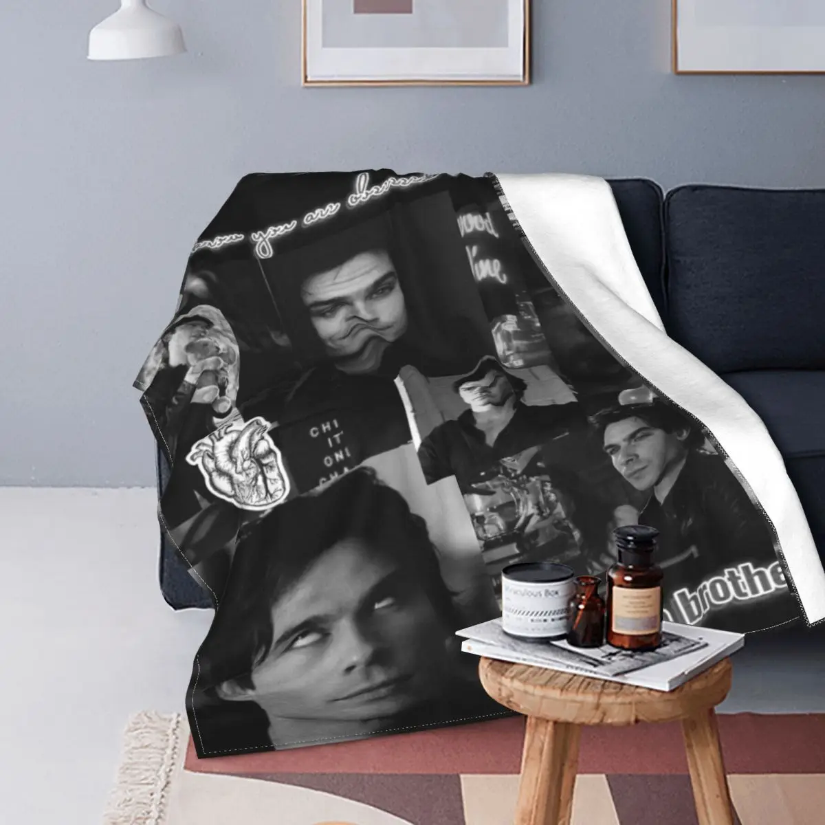 

The Vampire Diaries Damon Salvatore Blanket Soft Fleece Warm Flannel Horror Fantasy Throw Blankets for Sofa Bedding Bedspread