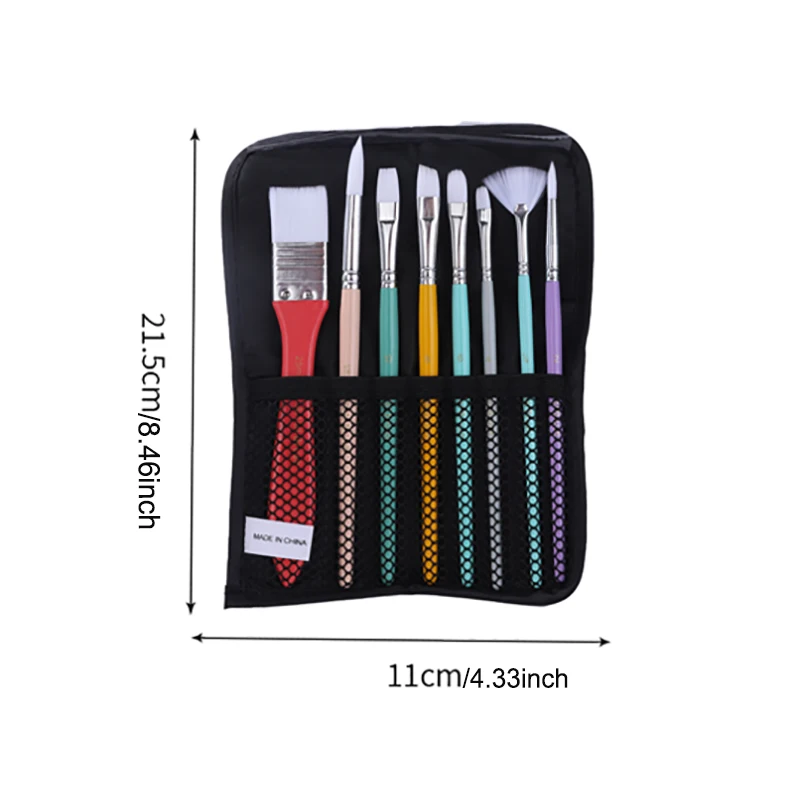 8 Pcs Portable Canvas Bag Nylon Hair Multi-function Oil Paint Brush Acrylic Watercolor Short Rod Gouache Set Fine Arts Supply