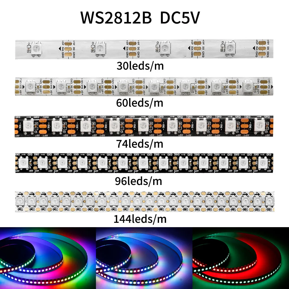 WS2812B DC5V Individually Addressable 5050 RGB Led Strip Black White PCB WS2812 Smart Pixels Led Light Waterproof IP30/65/67