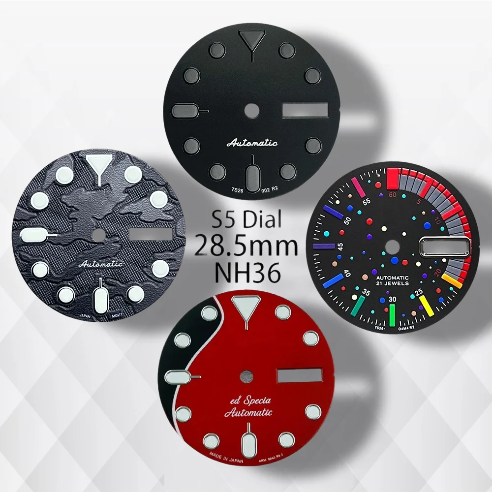 

28.5mm S Logo SKX007 Camouflag Dial Fit NH36/4R36 Movement Green Luminous High-Quality Watch Modification Accessories