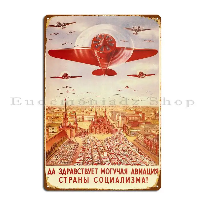 Long Live Mighty Aviation Soviet Propaganda Art Vintage Airplane Metal Plaque Character Classic Create Tin Sign Poster