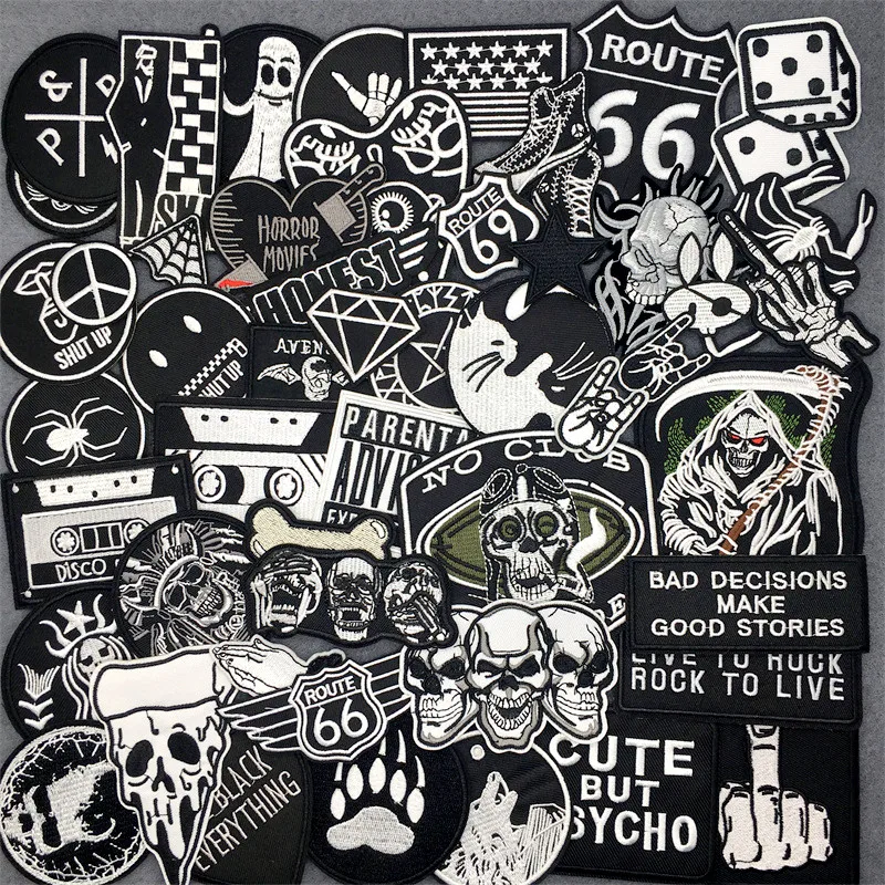 50pcs/lot Punk Patches on Clothes Embroidered Patches Appliques for Clothing DIY Ironing Sewing Jacket Jeans Stickers