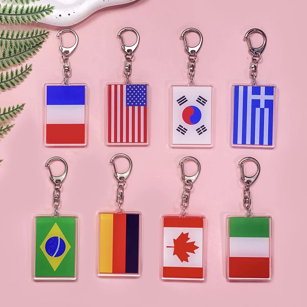 National Flags Of Various Countries Acrylic Car Keychain Backpack Pendant Bag Charms Accessories Decoration Ball Game Fans Gifts