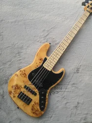 5 Strings Naturl Bass Guitar Burl Maple Top ASH Wood Body  Maple Neck Fixed Bridge Black Pickguard