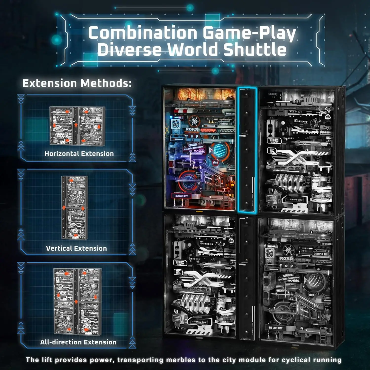 Robotime Rokr The Last City Futuristic Marble Run Parallel World Building Zestaw zabawek 130 sztuk Brain Teaser DIY Hobby dla mężczyzn Chłopcy