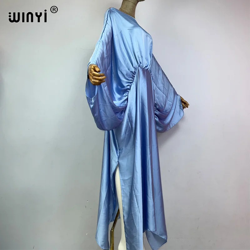 WINYI new summer High fork sexy monochrome dress Women kaftan Bohemia long Sleeve Dress Ladies Fashion beach Cover Up vestidos