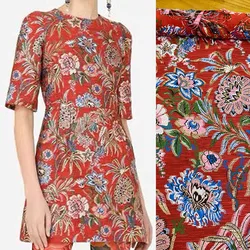 Red Gold Thread Jacquard Brocade Fabric European Brand Fashion Design Dress Fabric Cloth Per Meter Diy Sewing Material Wholesale