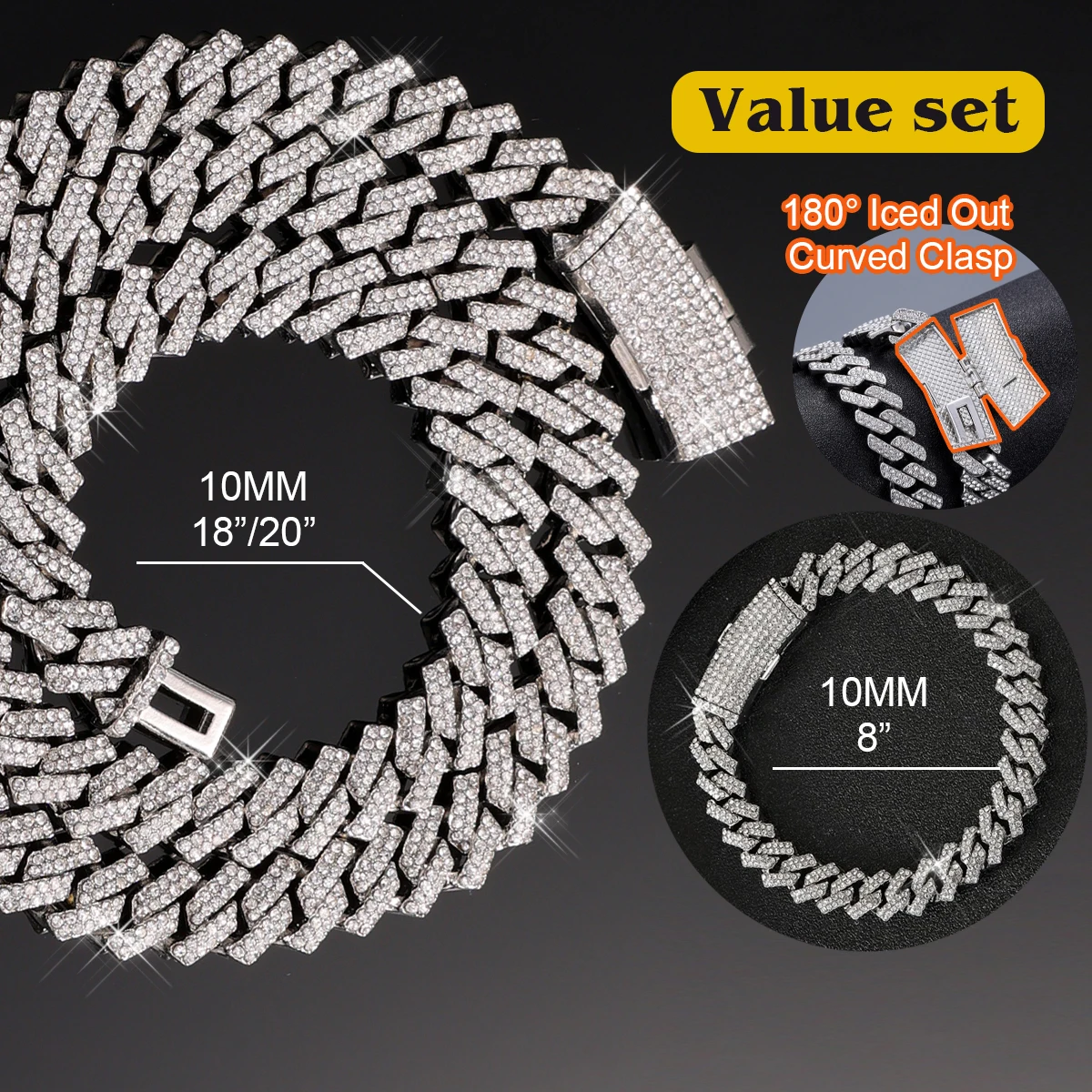 1pc New Men's Cuban Link Iced Out Necklace Golden Silvery Chain Paved Rhinestones Rapper CZ Cuban Chain Necklace Hip Hop Jewelry