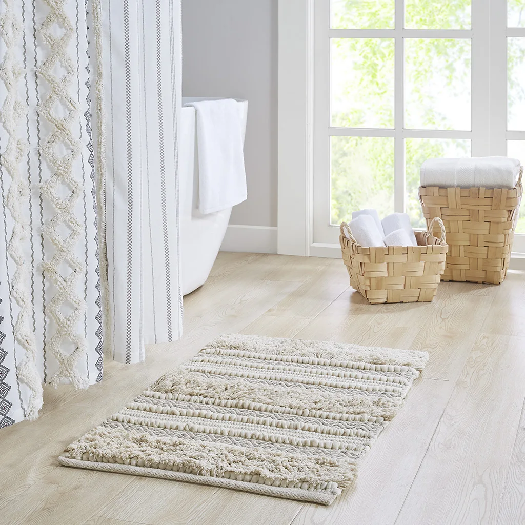 

Natural Woven Texture Stripe Bath Rug Grey 20x32"