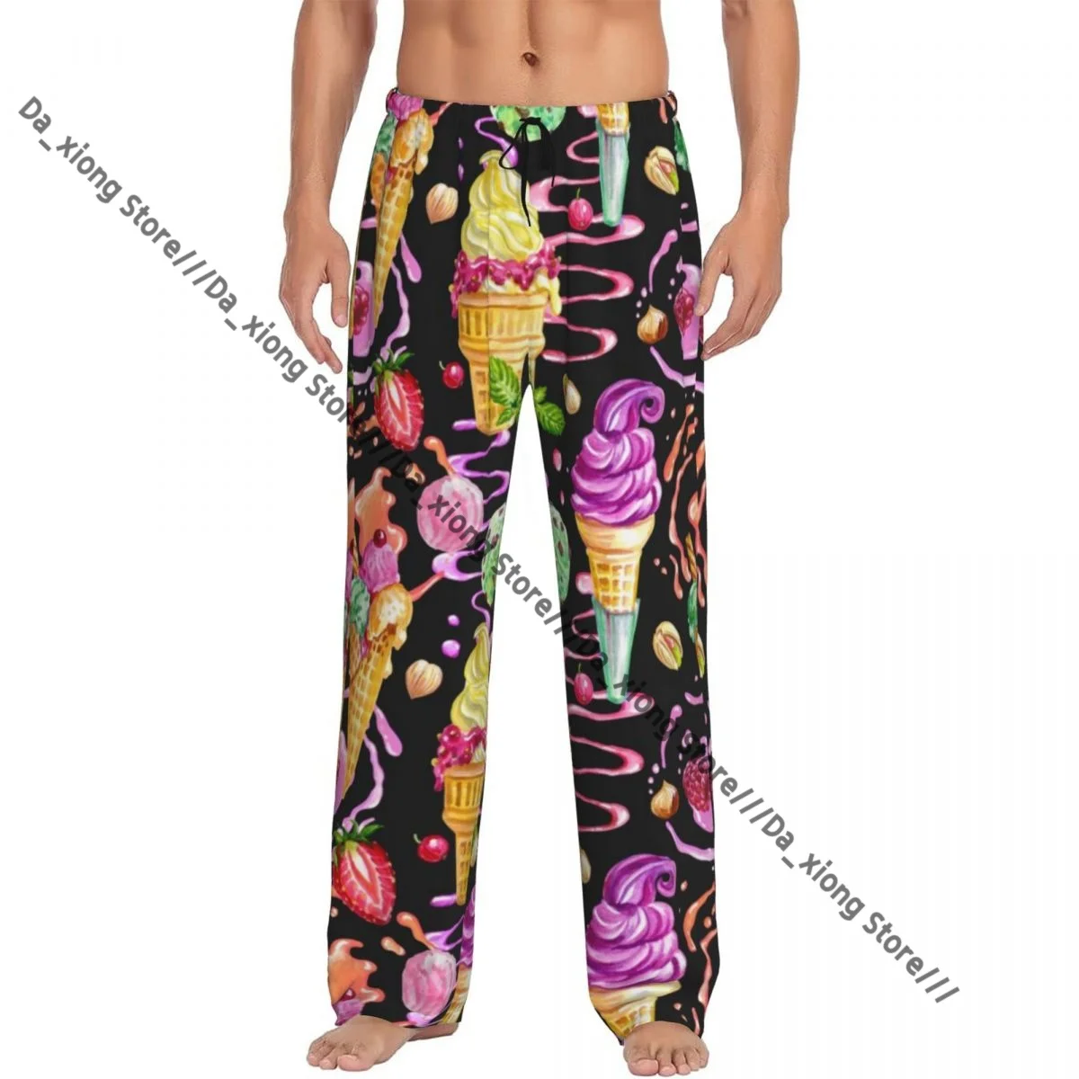 

Men Sleep Bottoms Male Lounge Trousers Men's Ice Cream Syrup And Fruit Pattern Pajama Pants