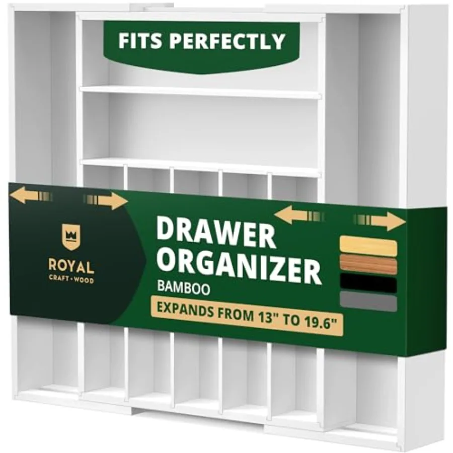

Luxury Bamboo Kitchen Drawer Organizer - Silverware Organizer - Utensil Holder and Cutlery Tray with Grooved Drawer Dividers fo