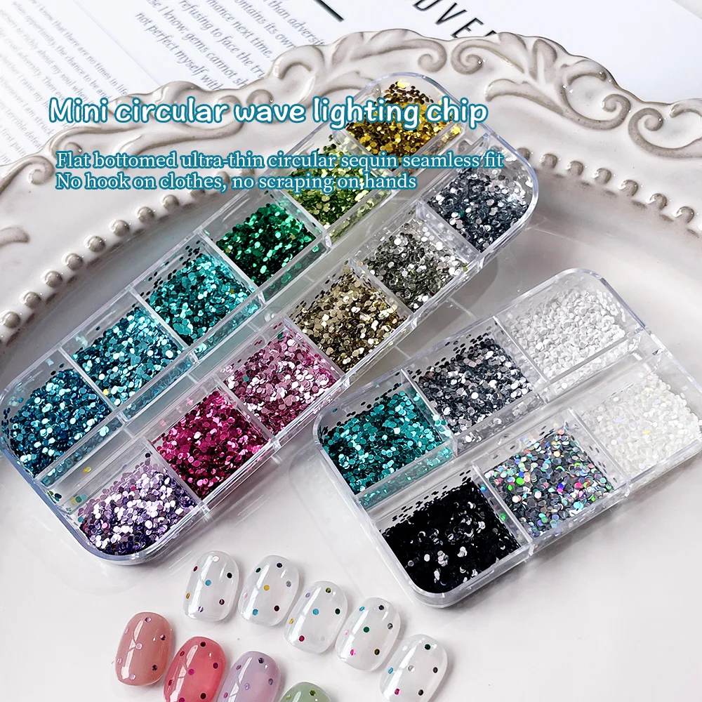 6/12 Gitter 1 MM Bunte Gemischte Glitzer-Nagelsteine Flache Glas-AB-Diamanten Runde Polka Dots Nagelglitzer Nagelzubehör