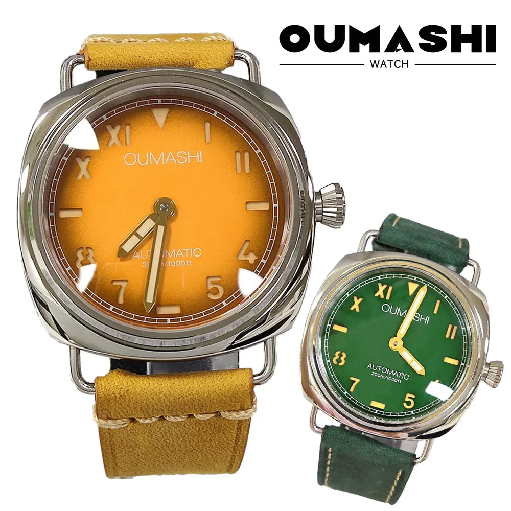 นาฬิกาข้อมือผู้ชายขนาด 45 มม. สไตล์เรโทร นาฬิกานักบิน รุ่น ST3600 ระบบไขลานด้วยมือ เครื่องกลไก หน้าปัดเรืองแสง แบบเรียบ ไม่มีโลโก้ นาฬิกาแบบสั่งทำพิเศษ