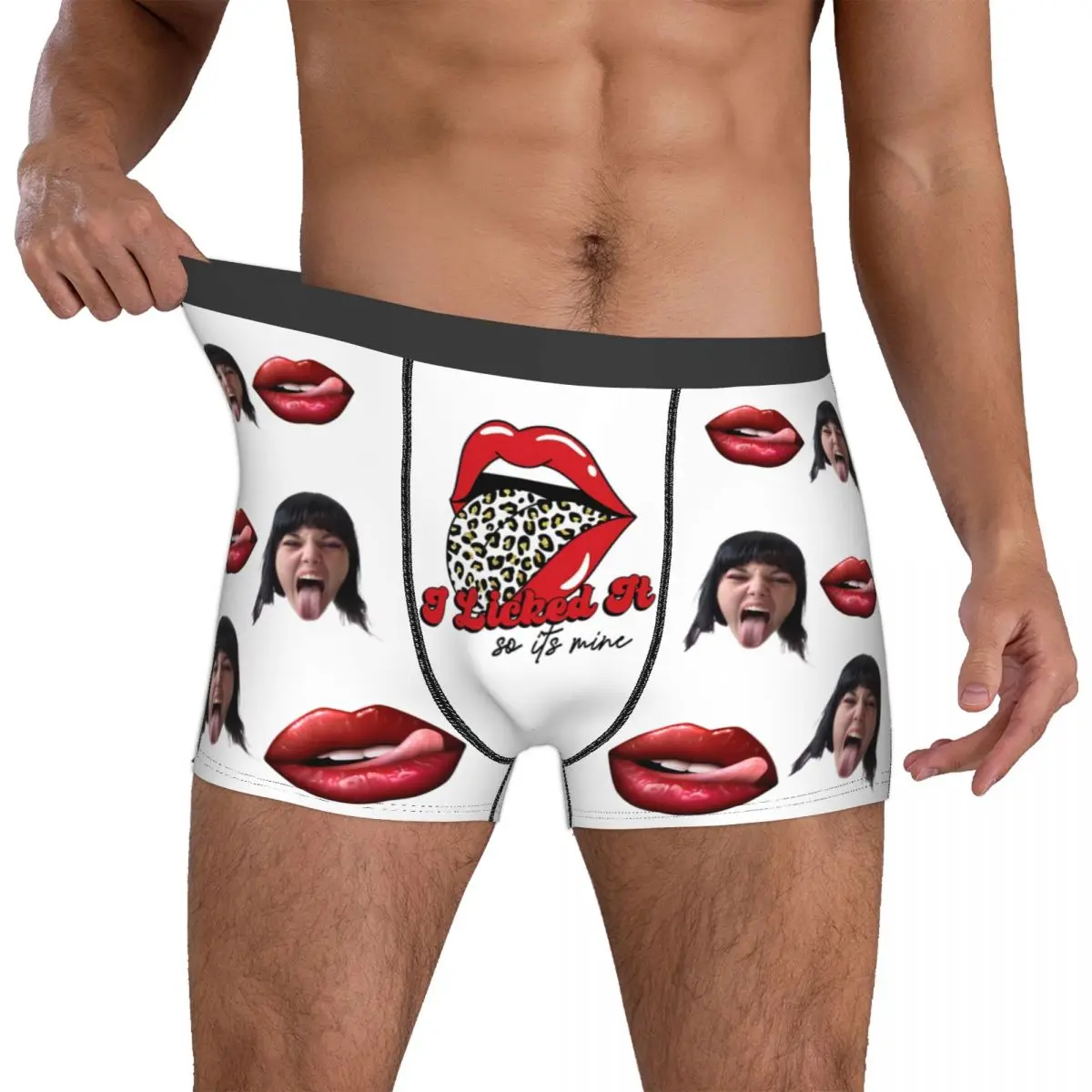 I Licked It So It's Mine Leopard Underwear Face Photo Boxer Briefs Shorts Panties Customized Underpants Birthday Gift For Him