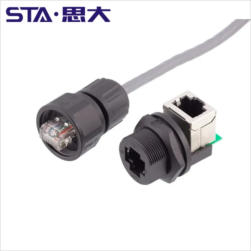 High Sealed 1.5A Outdoor LAN Cable Waterproof IP65 Industrial Car Ethernet RJ45 Connector CAT5 Signal Adapter Plug Socket