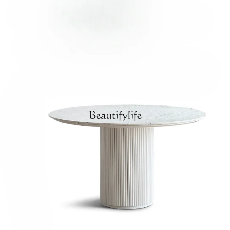 

French Cream Style Simple Modern Stone Plate Roman Column Terrazzo Dining Tables and Chairs Set