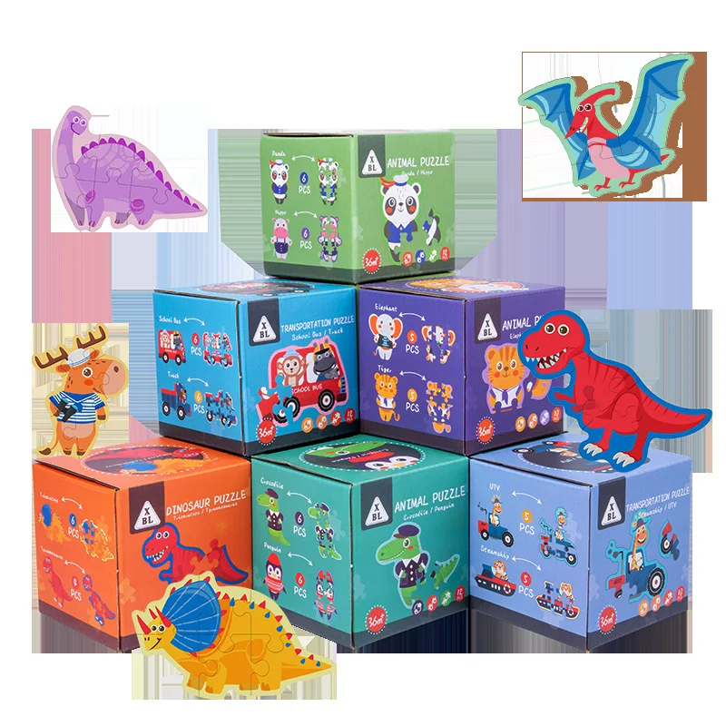 2 pz/scatola puzzle Set, animali dinosauri veicoli modello puzzle progressivi per bambini, regalo per bambini