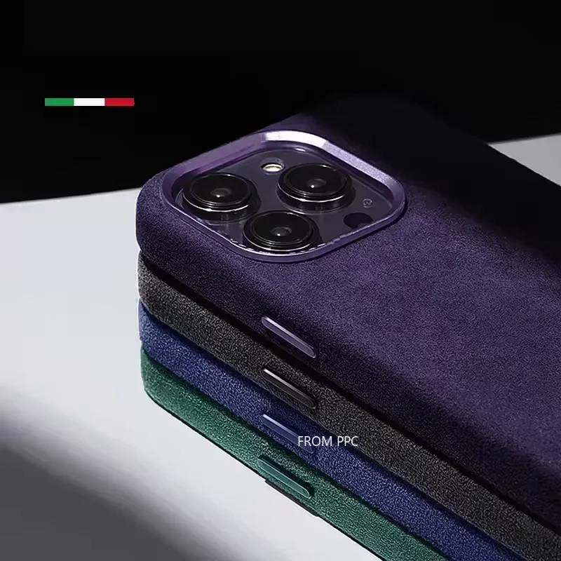 Włoskie etui z klapką i magnetycznym zamknięciem z futerkiem na iPhone 17 16 15 Pro Max, aksamitne etui na telefon, luksusowe etui zamszowe ze skórą samochodową, obudowa Ins Shell — zdjęcie produktu 5