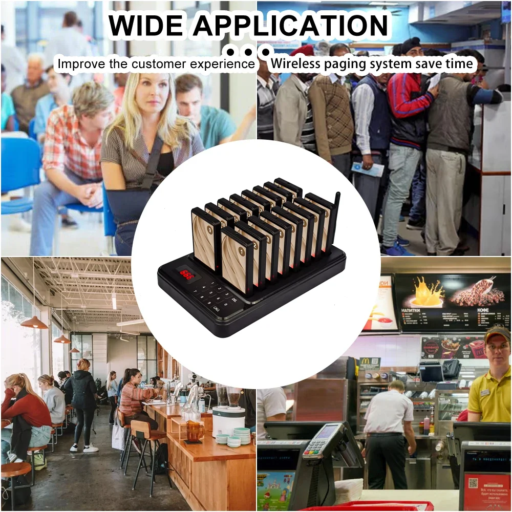QWICALL 16 Pagers Wireless Coaster  Restaurant Calling System For Restaurants Cafe Guest Queuing System